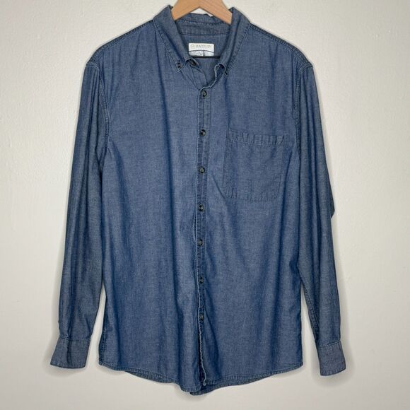 Magellan Outdoors‎ Mens Chambray Shirt Large Blue Classic Fit Denim Preppy - Picture 1 of 9